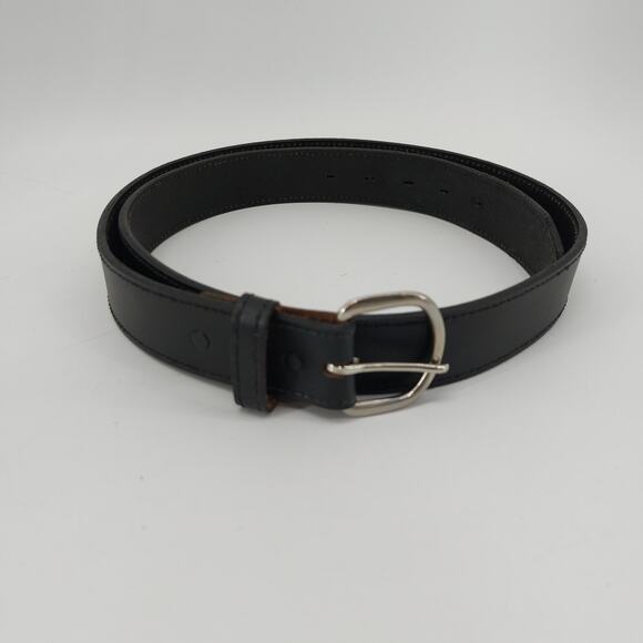 Men's Black Genuine Leather Belt Size 42 Single Prong Buckle - Picture 6 of 10